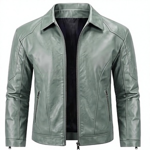 Men's Slim Fit PU <b>Leather</b> Moto <b>Jacket</b> Turn-down Collar Zipper Closure Solid Black Regular Length Autumn Wear - Product Image 1
