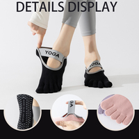 Chaussettes de yoga à cinq doigts pour femmes, professionnelles, antidérapantes, respirantes, tricotées, pour adultes, pour sports d'intérieur, danse, Pilates, avec sangle, modèle mi-mollet