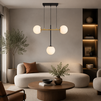 Lustre LED en verre noir et or, 3 lumières, abat-jour clairs et givrés, pour salle à manger, îlot de cuisine, E26, hauteur réglable, suspension moderne