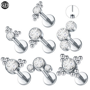 Lingchee titane sans fil Push-in CZ Tragus conque Cartilage dos plat Helix <span class=keywords><strong>Labret</strong></span> Monroe <span class=keywords><strong>anneau</strong></span> à lèvres Daith <span class=keywords><strong>Piercing</strong></span> bijoux - Product Image 2