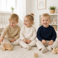 Ensemble de vêtements en tricot pour enfants avec logo personnalisé, tricoté à manches longues, col rond, couleur unie, décontracté, hiver, mélange de viscose et de polyester, usine OEM et ODM