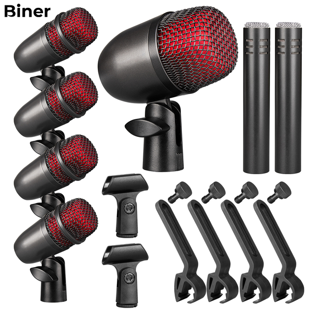 GM7-Red Professional 7-Piece Drum Kit with XLR Wired Dynamic Microphone Metal Construction Noise Cancelling & Portable Design