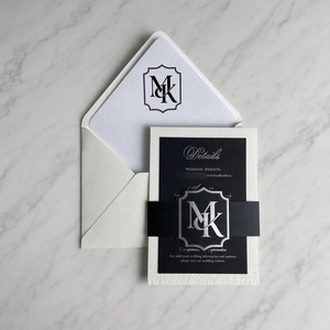 Ensemble d'invitations de mariage de luxe noir et blanc, monogramme estampé à chaud, carton élégant, RSVP pour la fête nuptiale, enveloppes - Product Image 3