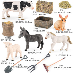 Modellini di animali da fattoria in plastica solida per la simulazione cognitiva dei bambini, decorazioni per scenari, cavalli, mucche, asini, conigli, pecore giocattolo. - Product Image 4