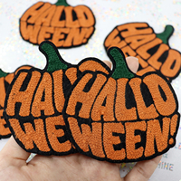 En gros, Patch en chenille Citrouille d'Halloween, petit 3 pouces, badges brodés 3D thermocollants pour casquettes, vêtements DIY et cadeaux