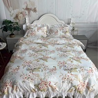 Parure de lit 4 pièces personnalisable en coton et lin, broderie imprimée, motifs floraux, tissage uni, style pastoral, lavable
