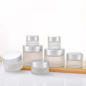Frascos de vidro fosco com tampa para embalagens cosméticas personalizadas, frascos de creme de vidro transparente de 4 onças, recipiente vazio