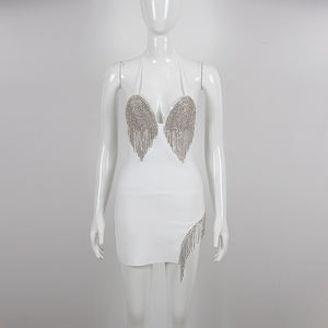 <span class=keywords><strong>Abito</strong></span> Aderente con <span class=keywords><strong>Frange</strong></span> e Strass, Mini <span class=keywords><strong>Abito</strong></span> Nero Estivo con Nappine, Vestito Fasciante da Club - Product Image 6