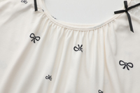 Personnalisable grande taille chemise de nuit pour femmes blanc imprimé fleuri nœud manches courtes col rond dentelle lait soie Robe pyjamas