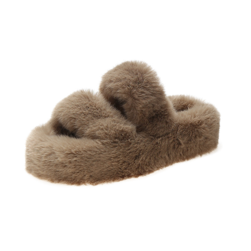 Latest Style Ladies Fitness Winter Warm Custom Plush Furry Slippers Cotton Fluffy Slides Women Fur Slides