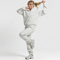 Setelan Olahraga Wanita Bahan Fleece Tebal Ukuran Besar, Sweatshirt Setengah Resleting dan Celana Jogger Berpinggang Karet, Gaya Athleisure Minimalis