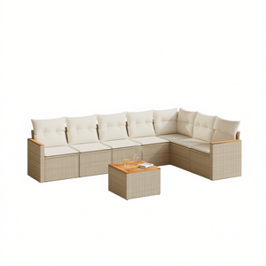 Conjunto de Sofá de Jardín de Ratán Beige con Cojines de Espuma de Alta Densidad, Muebles de Exterior de Diseño Contemporáneo, Resistentes al Agua y a los Rayos UV - Product Image 1