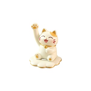 Cadeau en résine personnalisé - Figurine de chat porte-bonheur souriant sur base nuage, patte surélevée. Symbole porte-bonheur. Cadeau idéal pour la décoration de la maison européenne - Product Image 1