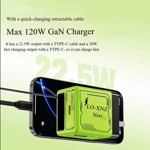 Chargeur de téléphone pliable avec protection OTP, prise américaine, QC3.0, 120W GaN USB-C, chargeur rapide avec câble rétractable pour le bureau - Product Image 5