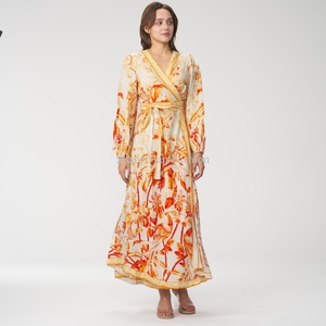 Vestido de Verano Personalizado OEM de Alta Calidad, Vestido Informal Elegante de Lino con Cuello en V, Vestido Formal Holgado con Lazos para Mujer - Product Image 4