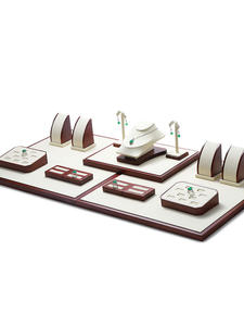 SHERO Custom Luxury <b>Gold</b> Metal and White Microfiber <b>Jewelry</b> Display <b>Stand</b> Ring Earrings Necklace <b>Jewelry</b> Window Display Set - Product Image 4