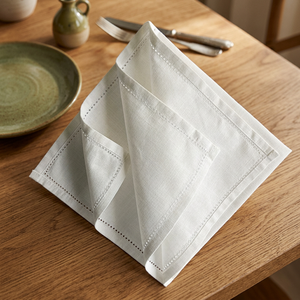 Wholesale the FABRIA Simple Reusable Square 1cm Hemstitch Edge Drawnwork White Home Restaurant Dining Cotton <b>Linen</b> <b>Cloth</b> Napkin - Product Image 3