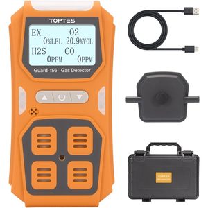 Détecteur de gaz Toptes Guard-156 4 pour H2S CO LEL O2, alimenté par batterie, avec modes d'alarme, orange - Product Image 1