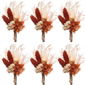 Handmade Fall Dried Flower Boutonniere Set for Men's <strong>Boho</strong> <strong>Rustic</strong> <strong>Wedding</strong> Anniversary Party <strong>Decor</strong> (Terracotta) - Product Image 1
