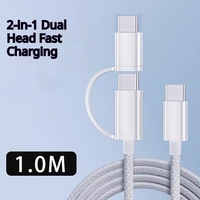 Câble de charge rapide 2 en 1 OD3.5 60W 3A en nylon USB-C vers Type C, câble de charge de données Type C pour téléphone Android