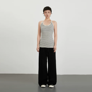 Débardeur Femme Personnalisé Rayé en Coton Élasthanne, Débardeur Court Tricoté pour Femme, Gilet Décontracté d'Été pour Fitness, Débardeur Racer pour Femme - Product Image 5