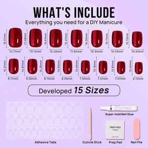 Saint-Valentin : 30 faux ongles carrés courts œil de chat rouges à coller, style Gel X, ongles carrés en gel à presser, design de créateur - Product Image 6