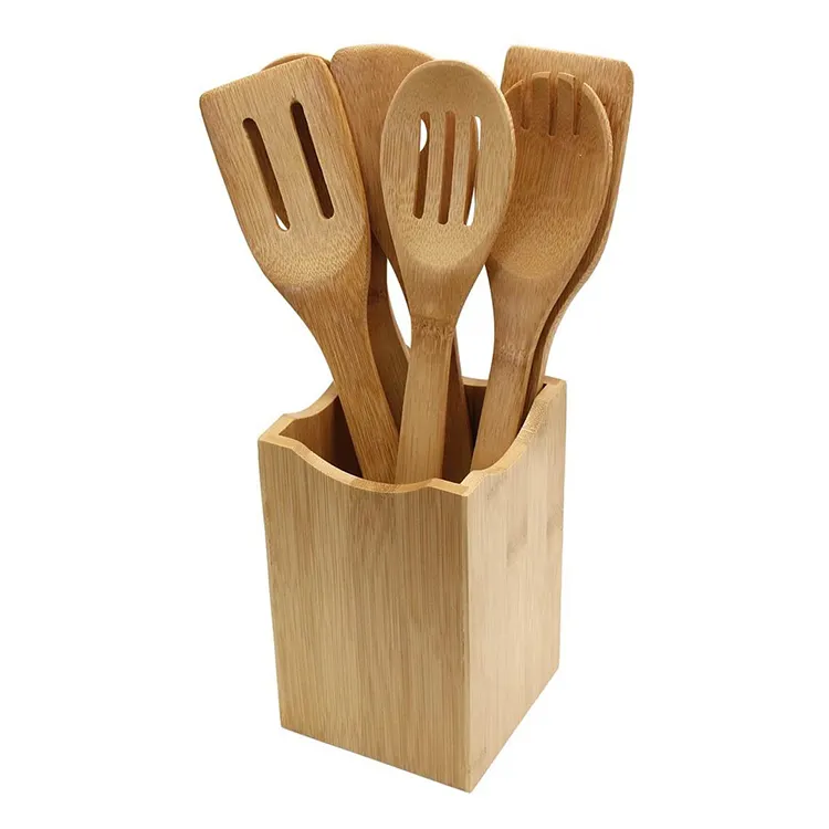 Reusable Bamboo Spatula Spoon Kitchen Tools Home Frying Cooking Silicone Utensils Set In China