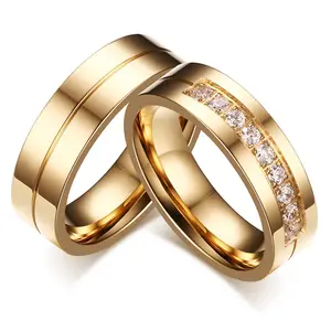 थोक हीरा जिक्रोन 18k सोना मढ़वाया स्टेनलेस स्टील शादी के छल्ले जोड़ी के लिए