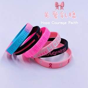 Bracelet en silicone rose pour la sensibilisation au cancer du sein, bijou décoratif imperméable - Product Image 1