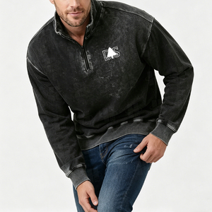 Custom Wholesale High Quality Oversized <b>Fleece</b> Hooded Lightweight Custom Logo <b>Black</b> Heavyweight Quarter Zip Winter Print - Product Image 3