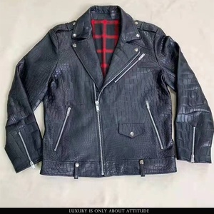 جاكيت فاخر عالي الجودة من جلد التمساح الأصلي للرجال بجلد الدراجة النارية - Product Image 3