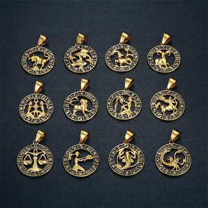Commercio all'ingrosso su misura 12 segno <span class=keywords><strong>oroscopo</strong></span> oro placcato in acciaio inossidabile zodiaco collana per gli uomini - Product Image 2