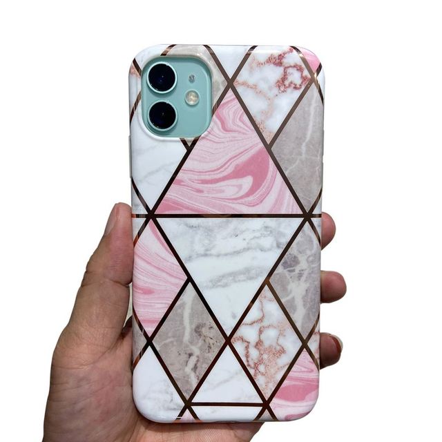 Hot Sale Colorful Electroplate Stainless Steel IMD Natural Marble Phone Case for X/8 Plus/XR/XS/XS Max/11/11 Pro/11 Pro