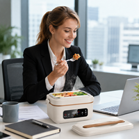 Boîte à lunch électrique sans fil portable, chauffe-plat auto-chauffant, capacité 1L, fonction minuterie, cuve intérieure en acier inoxydable pour