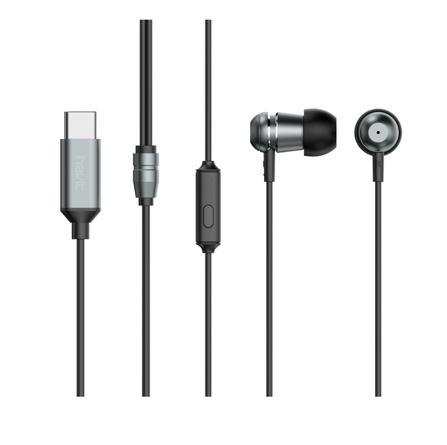 Havit E300C Original Wired in Ear Earphones with Hifi Microphone Volume Type c Stereo Earphones for Cell Phone
