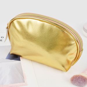 Luxury Pure Golden Color Fashion Travel Women's Cosmetic Bag Pu Leather <b>Case</b> Toiletry <b>Makeup</b> Pouch With Zipper - Product Image 4
