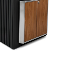Meuble de cuisine extérieur modulaire en acier inoxydable 304 de 2,5 m, personnalisable OEM, avec grill, évier, rangement, finition noir mat, poudre acrylique, granit et charnières
