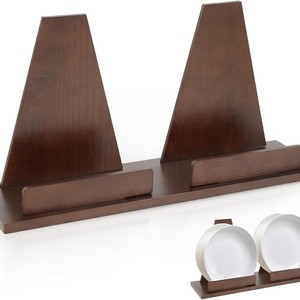 Wooden Record Holder Bookshelf Support Minimalist Design For Kitchen Office Desk Use Retro Color Natural Wood - Product Image 3
