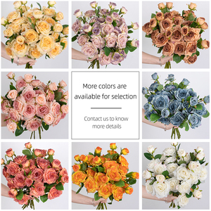 Roses artificielles en soie faites à <span class=keywords><strong>la</strong></span> main, 3 têtes, effet brûlé, couleur rose poussiéreuse, pour Pâques, Noël, mariage, fête - Product Image 6