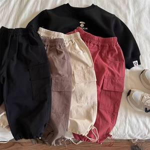 Tongxingyuan Children's Wide Leg Cargo Pants Solid Color Cotton Breathable Unisex Baby Jogger Pants Autumn New Arrival - Product Image 4