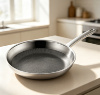 Wajan Penggorengan Anti Lengket Stainless Steel Honeycomb dengan Gagang Panjang Berpaku, Kualitas Restoran, Dapat Digunakan di Kompor Induksi dan Gas