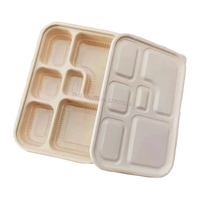 Boîte à lunch bento jetable biodégradable compostable en bambou écologique avec couvercle, 6 compartiments, utilisable au micro-ondes