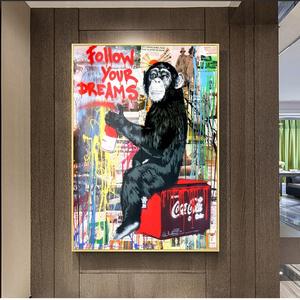 Quadri ad Acquerello e Olio, Arte Murale Urbana, Graffiti Pop su Tela, Stampa 'Segui i Tuoi Sogni' per Arredamento Soggiorno, Stile Urbano - Product Image 4