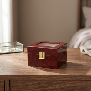 Wooden <b>Watch</b> Box with Mirror Lid and Faux Suede Interior 2-Slot Storage <b>Case</b> with Gold Buckle Closure - Product Image 4
