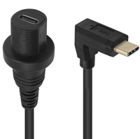 Câble coaxial USB 3.1 Type-C mâle vers femelle à angle de 90 degrés plaqué or, étanche, pour montage encastré sur panneau, pour voiture, bateau, moto