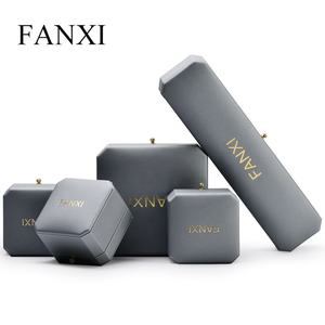 FANXI Mới Bán Buôn Hình Dạng Bát Giác Trang Sức Hộp Bao Bì Vòng Cổ Hộp Màu Xám Nhạt Pu LeatherJewelry Đóng Gói Hộp Quà Tặng - Product Image 2