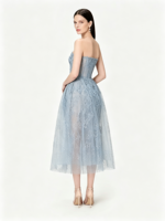Robe de soirée formelle Nicecover, sans bretelles, en maille à sequins, ajustée, mi-longue, bleu glace, pour banquet, cocktail, événement