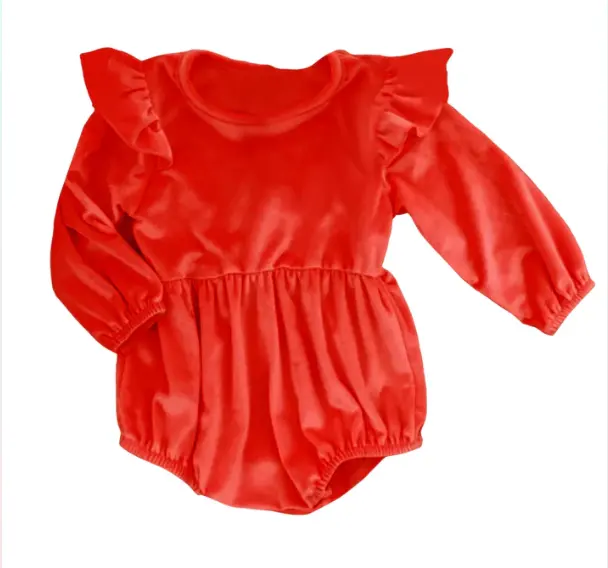 Boutique Baby Girl Velvet Long Sleeve Romper Children Winter Fur Flutter Ruffle Onesies Jumpsuits Newborn Velvet Clothing