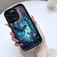 Nouvelle coque de téléphone portable antichoc en TPU avec motif papillon bleu forêt et protection d'objectif en forme d'échelle pour iPhone 12 13 14 15 16 17 18 Pro Max