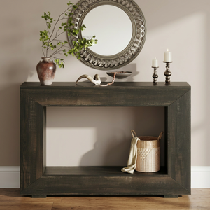 Rustic <b>Brown</b> Modern Console <b>Table</b> Leg Narrow Entryway MDF Storage Shelf Easy Assembly for Hallway Living Room Villa - Product Image 3
